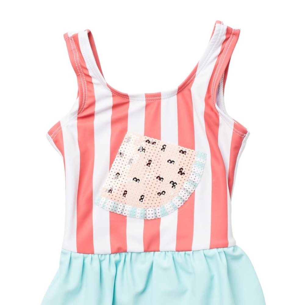 NWOT Sequin Watermelon Skirted One-piece Swimsuit In Flamingo